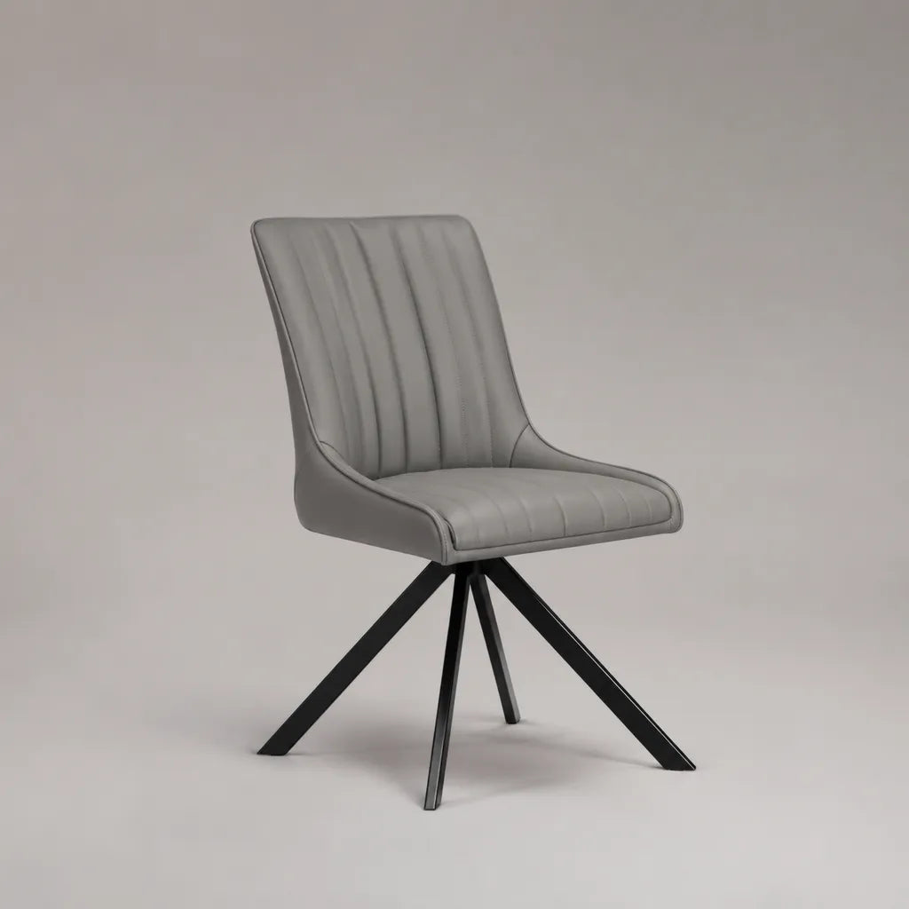 Esszimmerstuhl aus PU-Kunstleder und pulverbeschichtetem Stahl, Grau/Schwarz, 55 × 60 × 84 cm