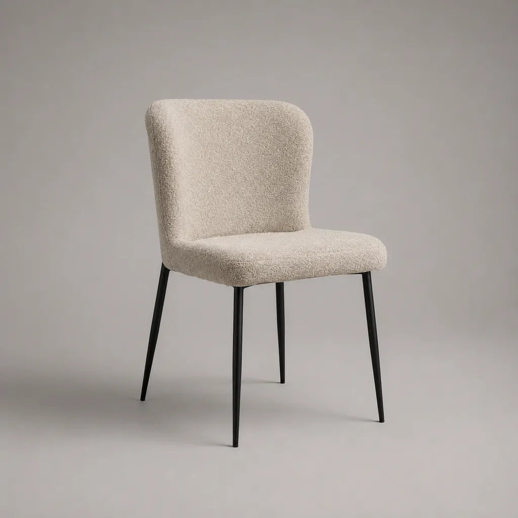 Esszimmerstuhl mit Bouclé-Polsterung und Stahlbeinen, Creme/Schwarz, 54 × 59 × 82 cm