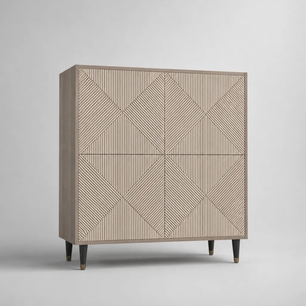 Rechteckiges Sideboard mit 4 Türen aus MDF und Spanplatte, Beige/Taupe, 120 × 40 × 130 cm