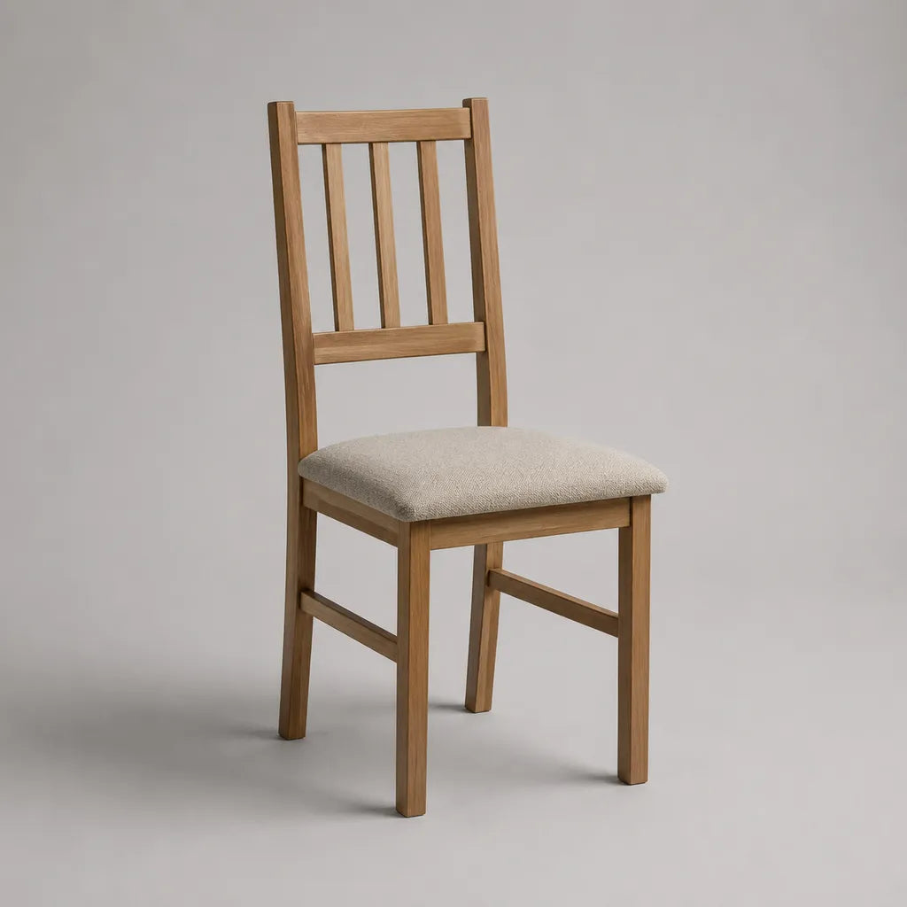 Esszimmerstuhl aus massivem Gummibaumholz mit gepolstertem Sitz, Naturholz und Beige, 43 × 49 × 88 cm
