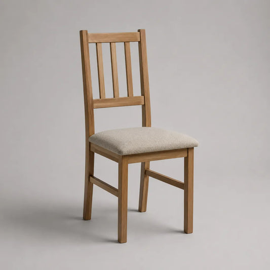 Esszimmerstuhl aus massivem Gummibaumholz mit gepolstertem Sitz, Naturholz und Beige, 43 × 49 × 88 cm
