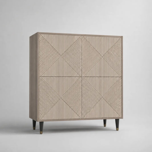 Rechteckiges Sideboard mit 4 Türen aus MDF und Spanplatte, Beige/Taupe, 120 × 40 × 130 cm