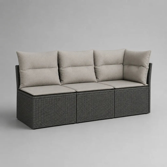 Gartensofa 3-Sitzer mit Stauraum aus PE-Rattan und Stahl, Anthrazit und Beige, 180 x 65 x 85 cm
